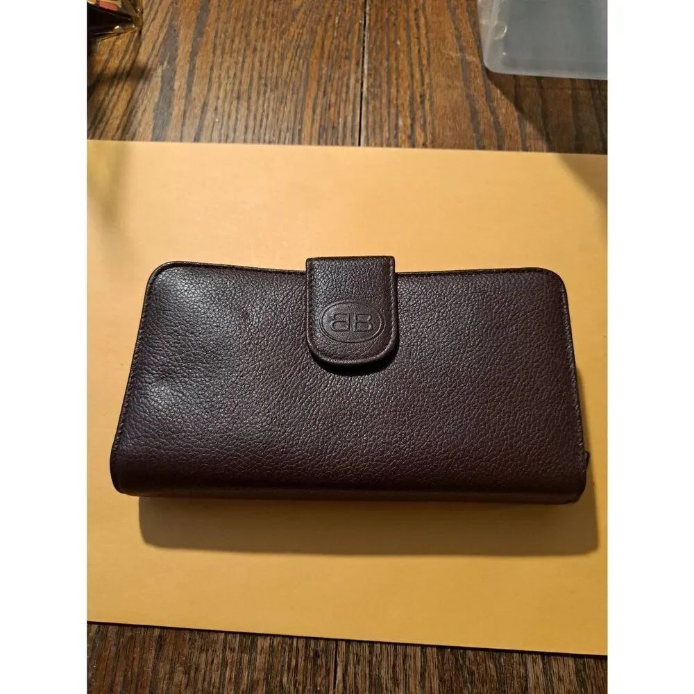 Buxton Brown Napa Leather Wallet Checkbook Card Holder Snap Closure